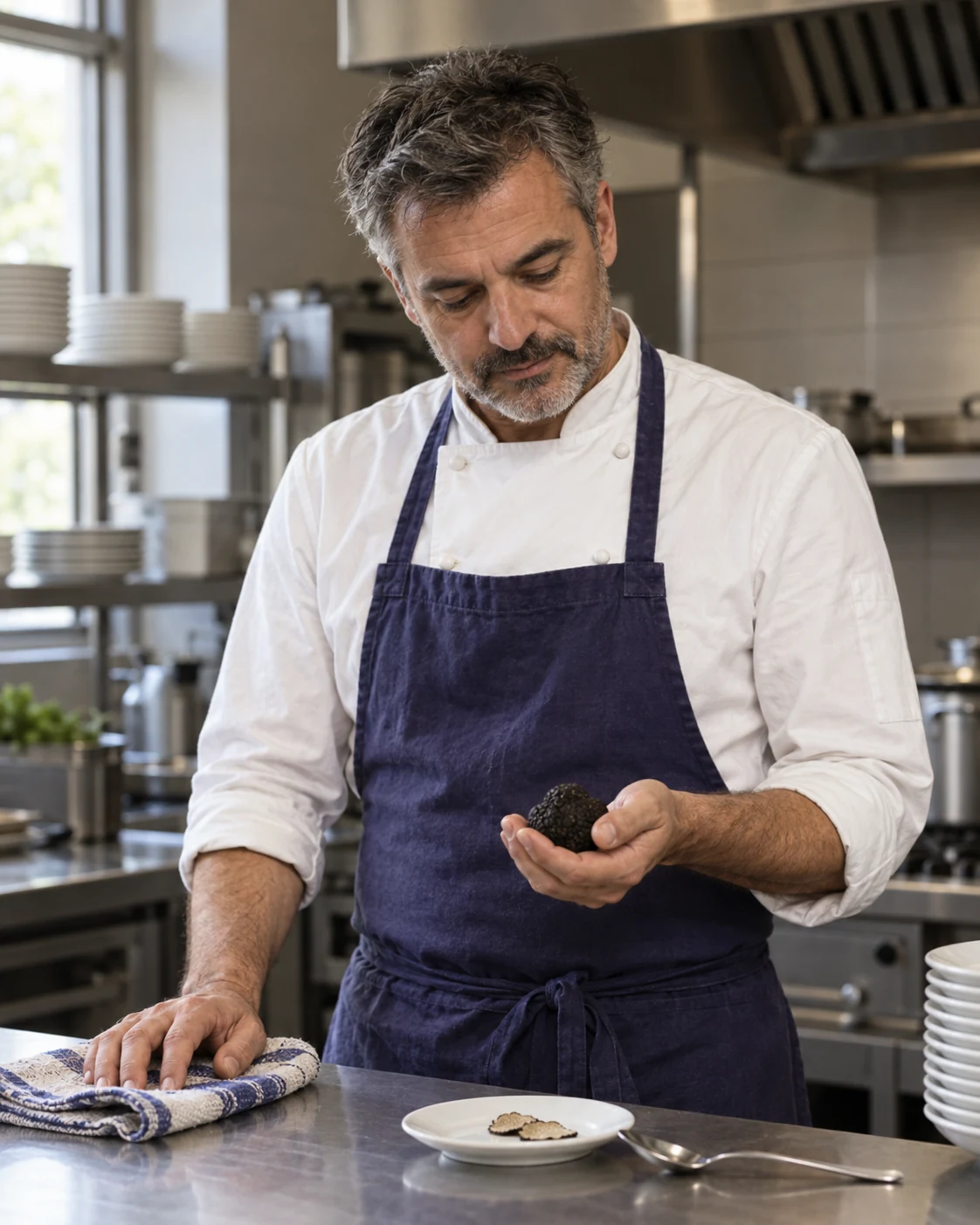 Chef préparant une truffe en cuisine